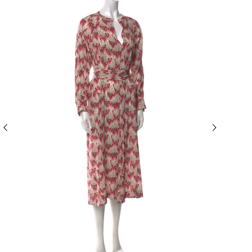 ISABEL MARANT Pink & White Silk Midi Length Dress 34 / 2